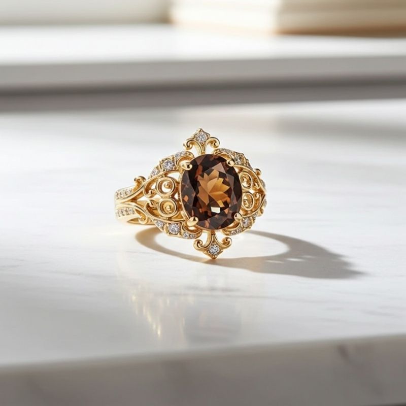 Sotiya Rococo Oval Cut Coffee Engagement Ring Sterling Silver-Sotiya