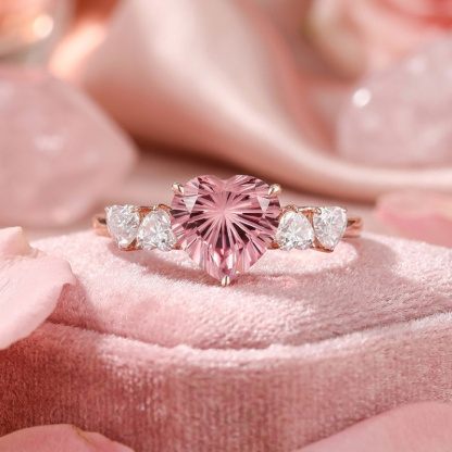 Sotiya Heart Sidestones Pink Heart Fantasy Starbrite Cut Engagement Ring Sterling Silver-Sotiya