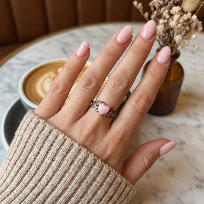 Sotiya Butterfly Heart Cut Pink Opal Coffee Engagement Ring Sterling Silver-Sotiya