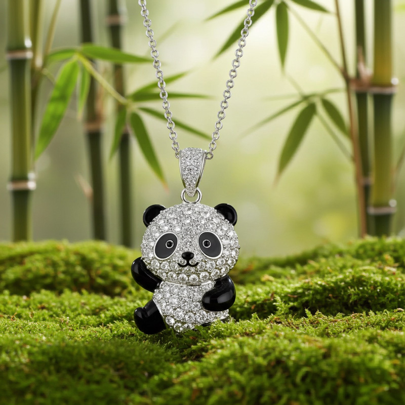 Sotiya Panda Black Enamel Pendant Necklace-Sotiya