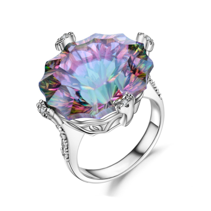 Sotiya Natural Gemstone Rainbow Mystic Quartz Irregular Shaped Cocktail Ring Sterling Silver-Sotiya