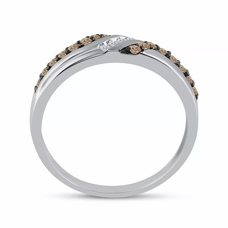 Sotiya White Gold Round Coffee Stone Band Men's Wedding Ring Sterling Silver-Sotiya