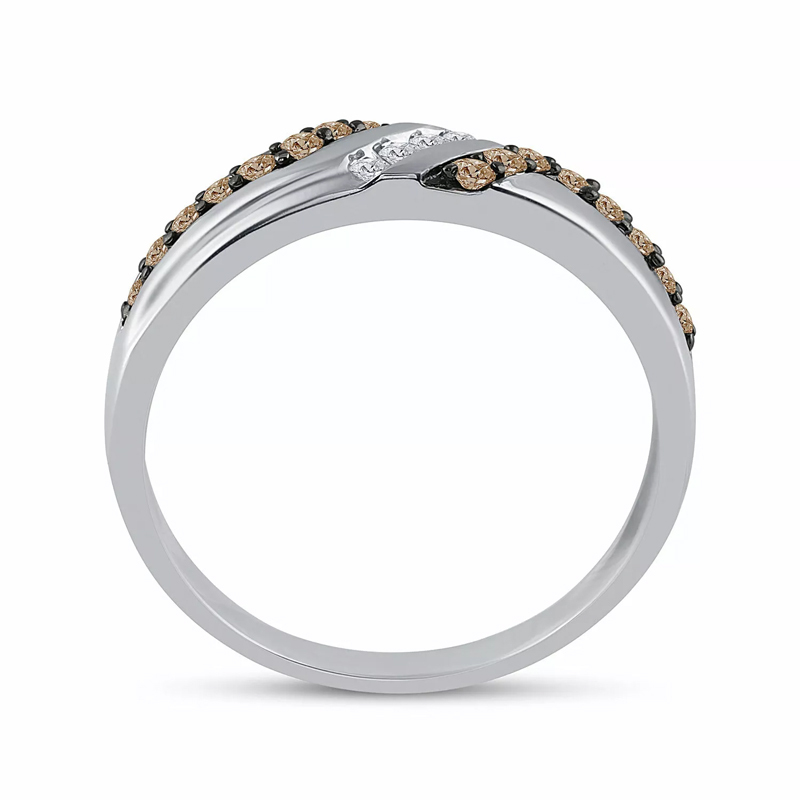 Sotiya White Gold Round Coffee Stone Band Men's Wedding Ring Sterling Silver-Sotiya