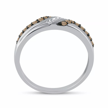 Sotiya White Gold Round Coffee Stone Band Men's Wedding Ring Sterling Silver-Sotiya