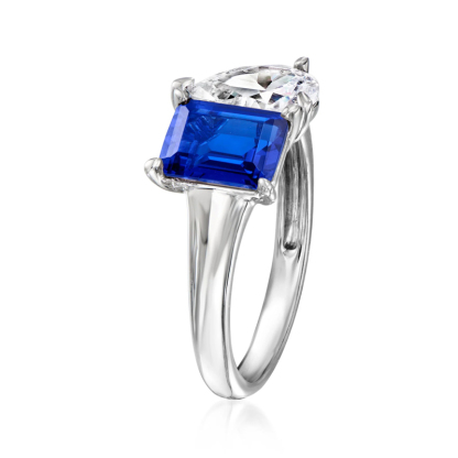 Sotiya Toi et Moi Pear and Emerald Cut Sapphire Two Stone Engagement Ring Sterling Silver-Sotiya