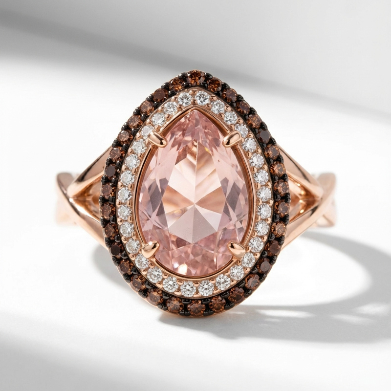 Sotiya Double Halo Pear Cut Pink Coffee Engagement Ring Sterling Silver-Sotiya