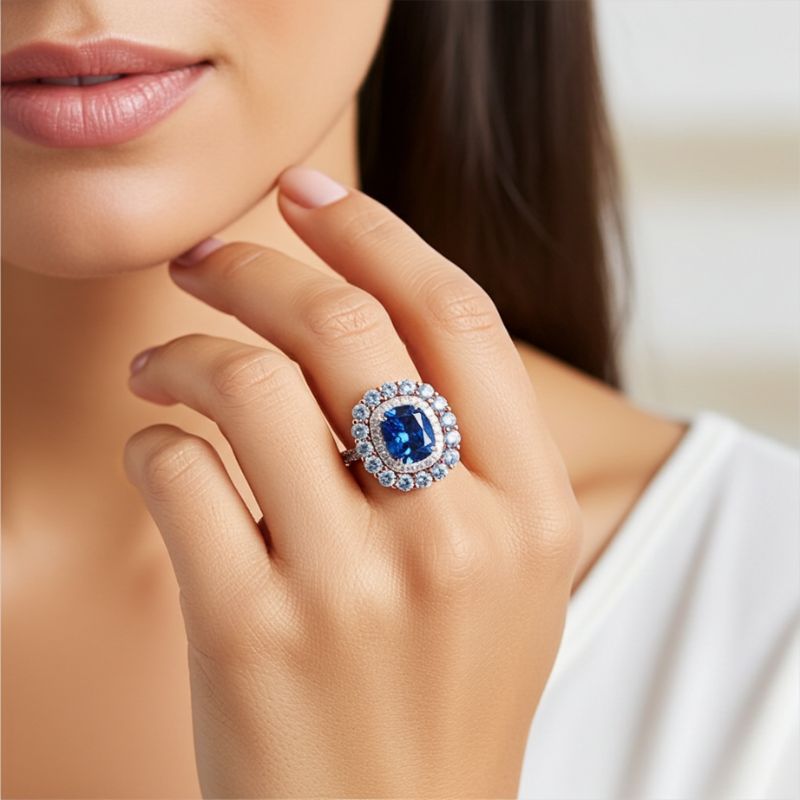 Sotiya Cathedral Double Halo Cushion Cut Engagement Ring Sterling Silver-Sotiya