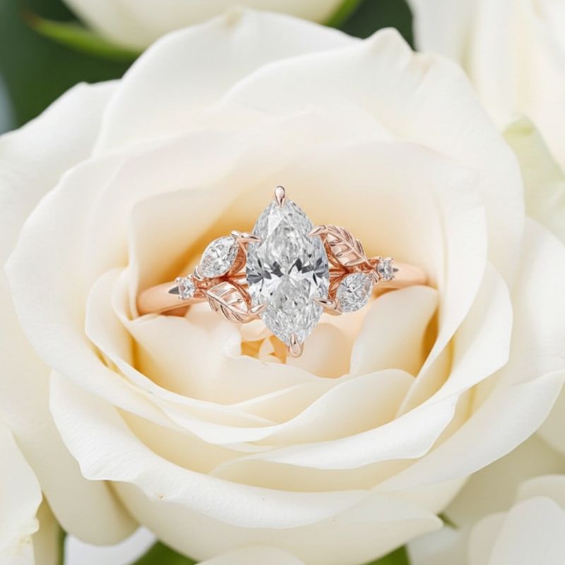 Sotiya Marquise Cut Leaves Nature Inspired Engagement Ring Sterling Silver