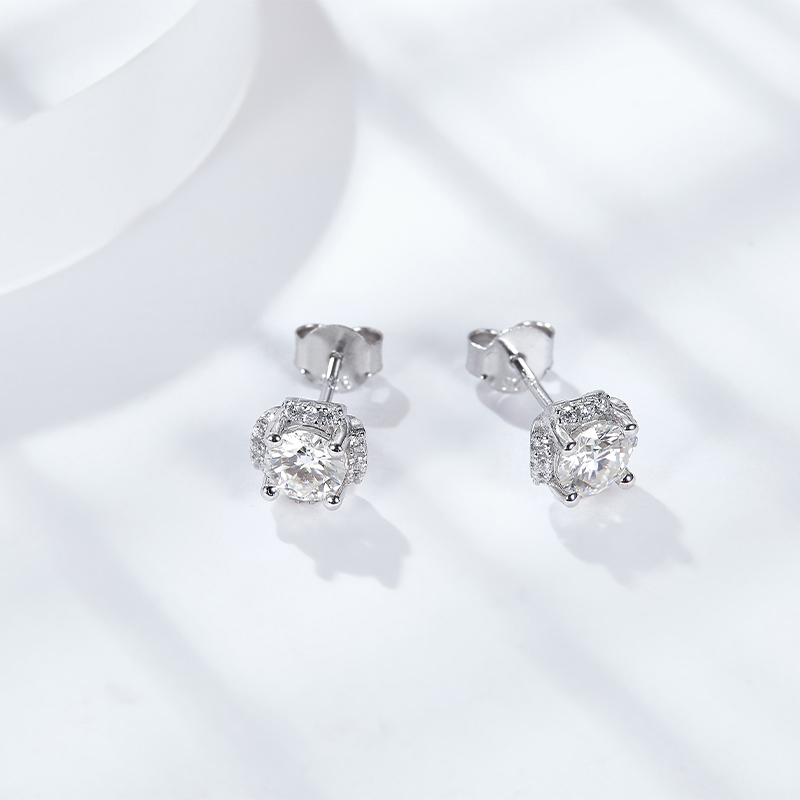 Sotiya Flower Design Round Cut Moissanite Stud Earrings Sterling Silver-Sotiya