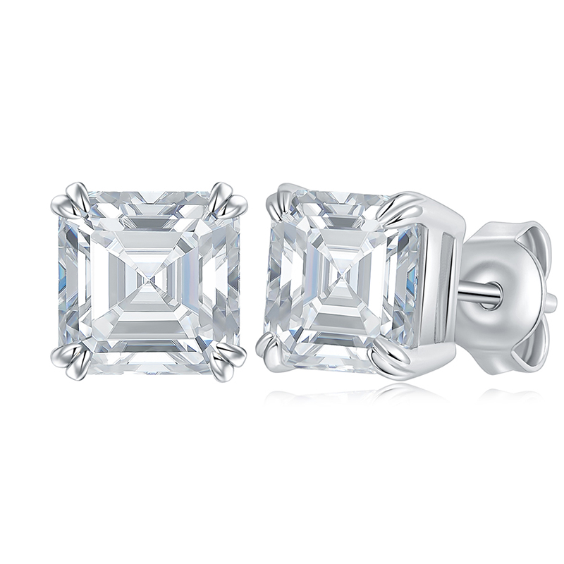 Sotiya Solitaire Asscher Cut Moissanite Stud Earrings Sterling Silver-Sotiya