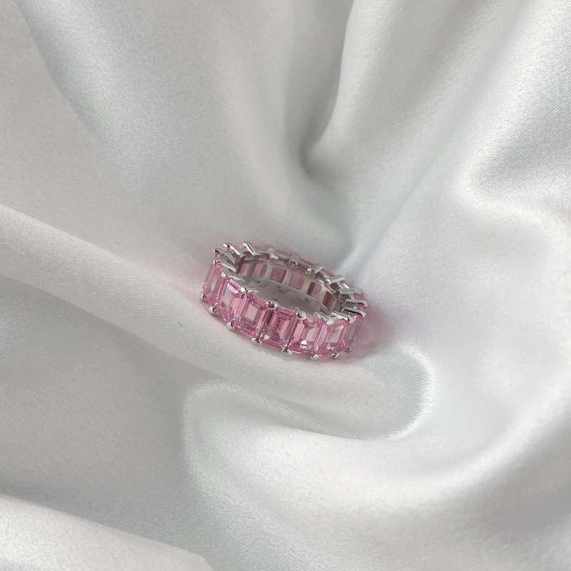 Sotiya Fancy Pink Emerald Cut Eternity Ring Sterling Silver-Sotiya