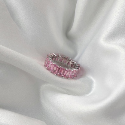 Sotiya Fancy Pink Emerald Cut Eternity Ring Sterling Silver-Sotiya