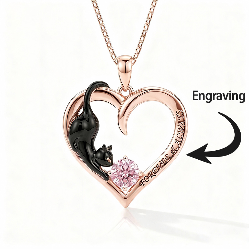 Sotiya 12 Birthstones Custom Engraving Heart Black Cat Round Cut Necklace Sterling Silver-Sotiya