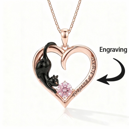 Sotiya 12 Birthstones Custom Engraving Heart Black Cat Round Cut Necklace Sterling Silver-Sotiya