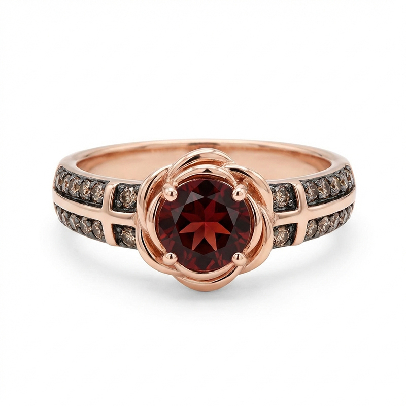 Sotiya Rose Design Faith Cross Coffee Round Cut Engagement Ring Sterling Silver-Sotiya