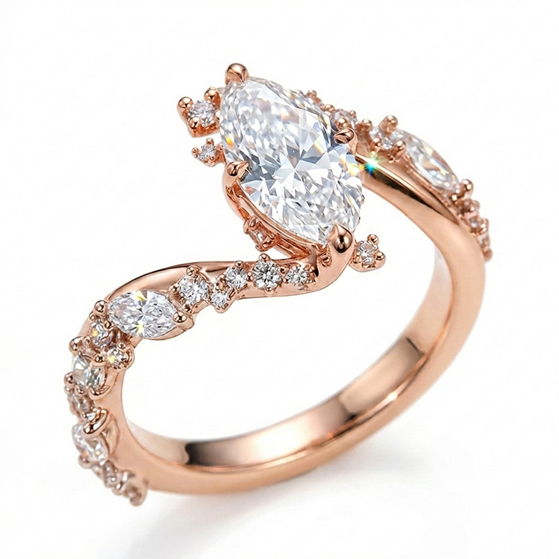 Sotiya Bypass Marquise Cut VVS Moissanite Engagement Ring Sterling Silver