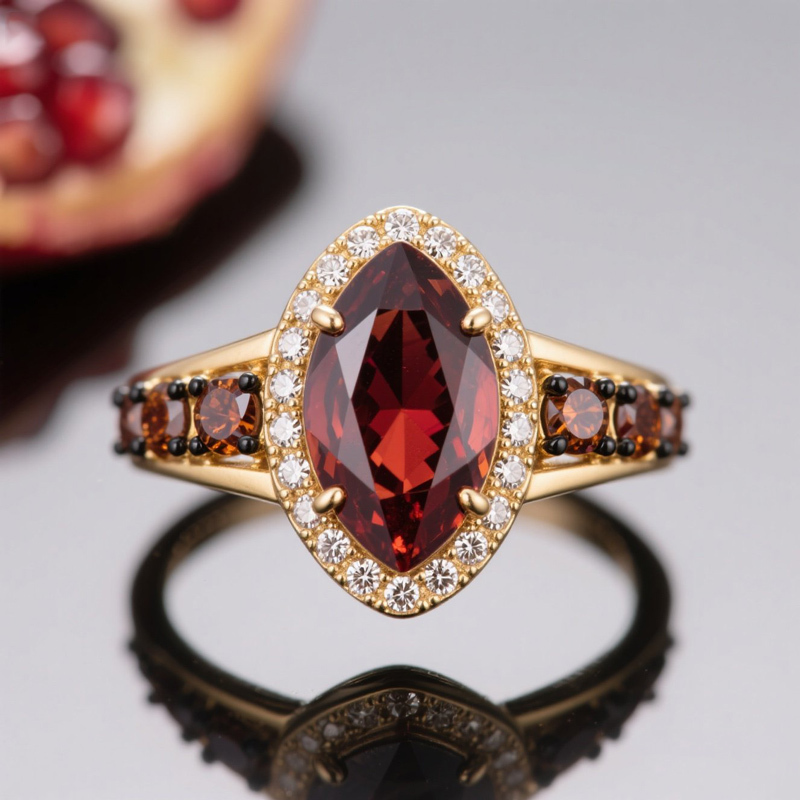 Sotiya Halo Marquise Cut Coffee Engagement Ring Sterling Silver-Sotiya