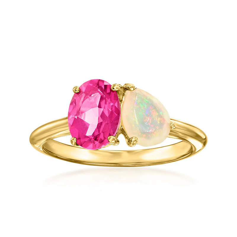 Sotiya Toi et Moi Oval and Pear Cut Hot Pink Opal Engagement Ring Sterling Silver-Sotiya