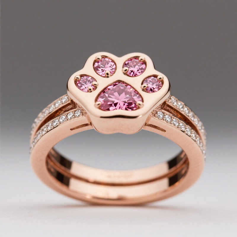 Sotiya Pet Cat Dog Paw Pink Heart Cut Split Shank Cocktail Ring Sterling Silver-Sotiya