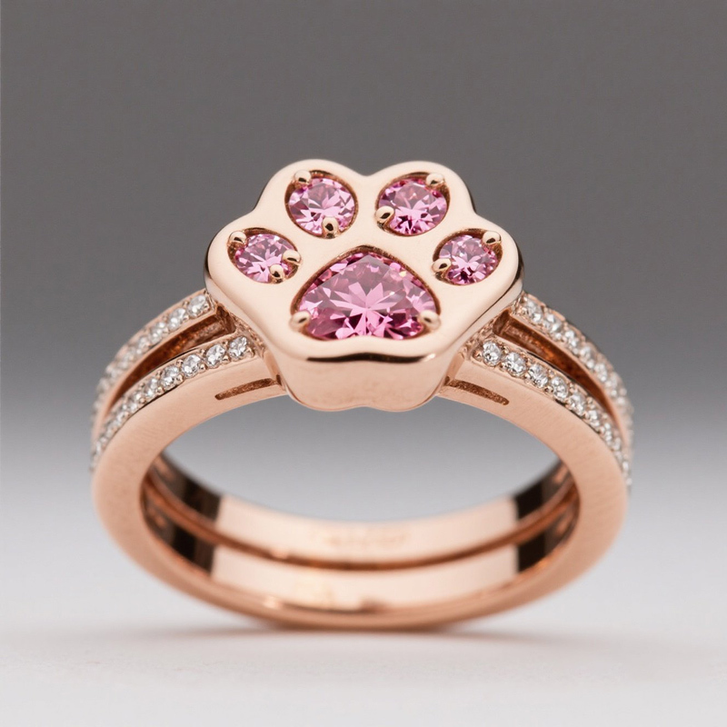 Sotiya Pet Cat Dog Paw Pink Heart Cut Split Shank Cocktail Ring Sterling Silver-Sotiya