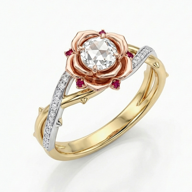 Sotiya Enchanted Rose Thorn Design Round Cut Engagement Ring Sterling Silver-Sotiya