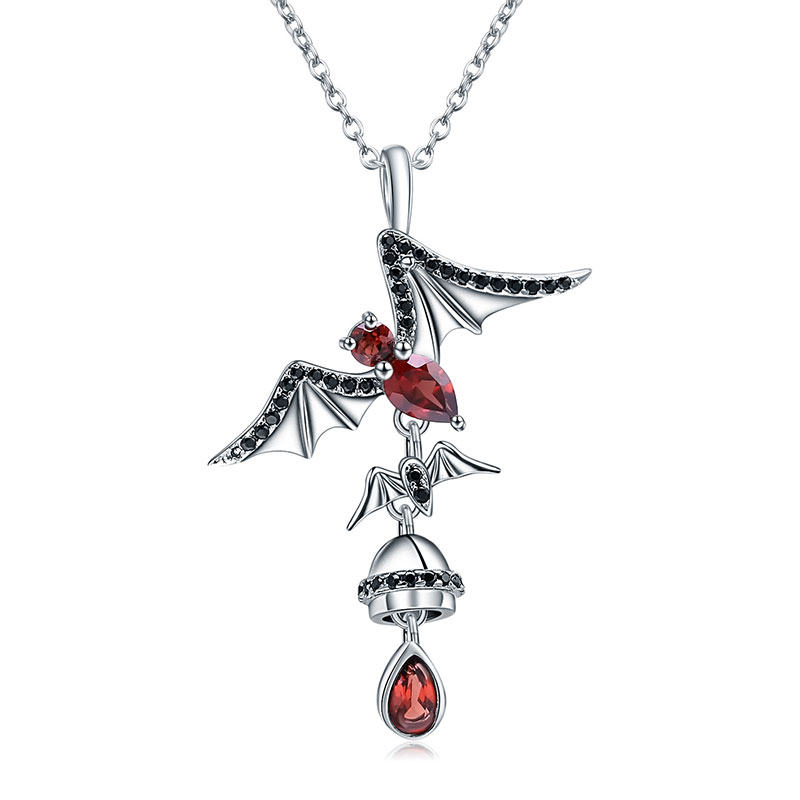 Sotiya Natural Gemstone Garnet Bat Design Necklace Sterling Silver-Sotiya