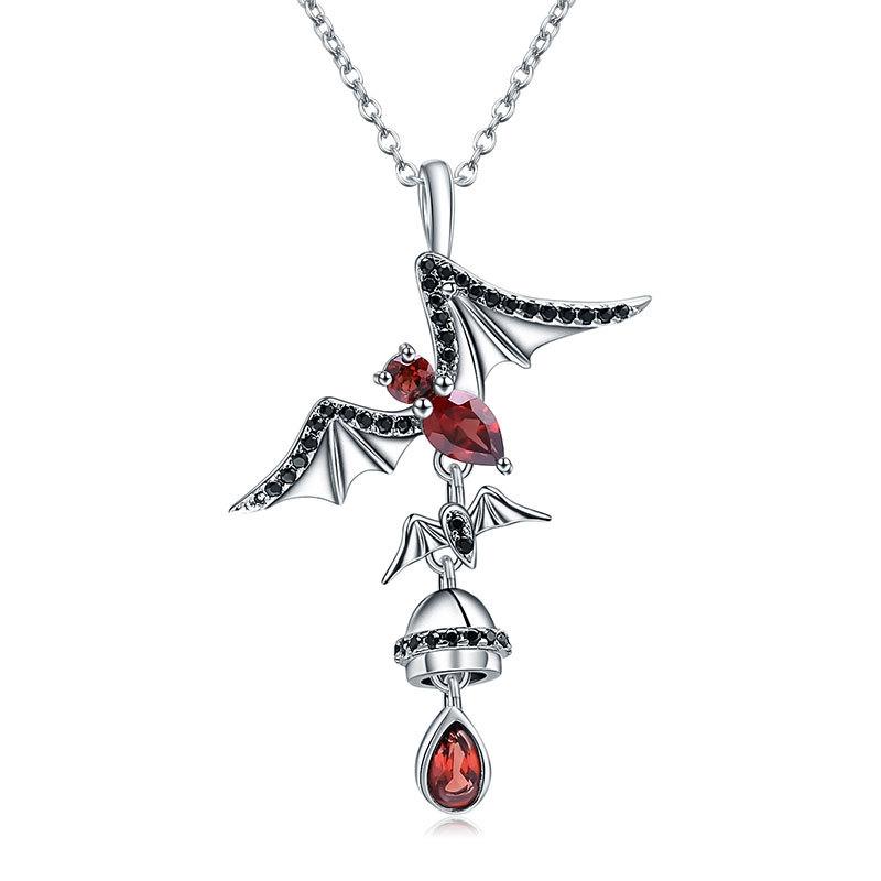 Sotiya Natural Gemstone Garnet Bat Design Necklace Sterling Silver-Sotiya