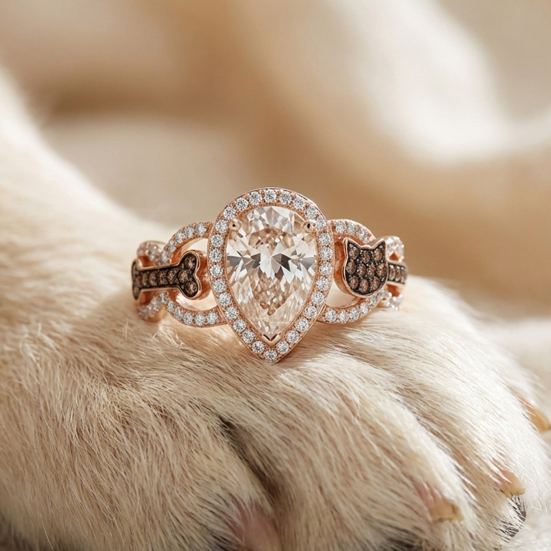 Sotiya Dog and Bone Shank Halo Pear Cut Coffee Engagement Ring Sterling Silver-Sotiya