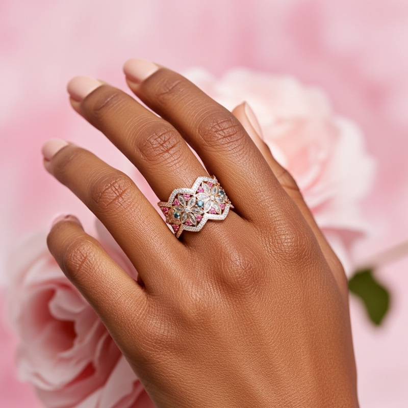 Sotiya Marquise Cut Flower Ring Band Sterling Silver-Sotiya