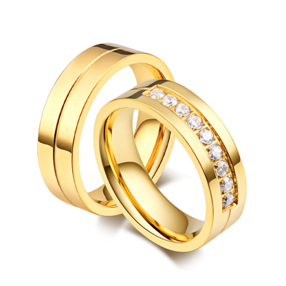 Sotiya Simple Yellow Gold Tone Couple Rings Titanium Steel-Sotiya