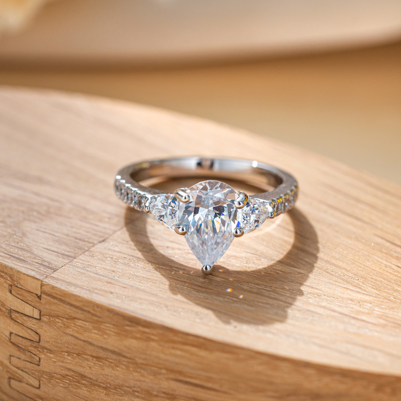 Sotiya Three Stone Pear Cut Engagement Ring Sterling Silver