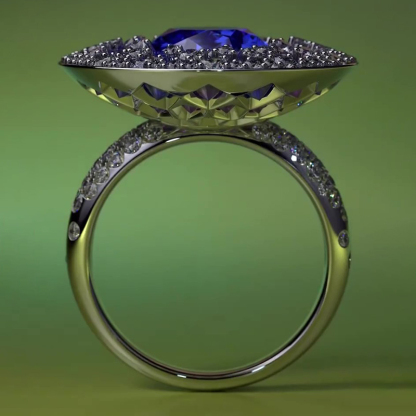 Sotiya Artist Collection Water Lilies Oval Cut Sapphire Blue Cocktail Ring Sterling Silver-Sotiya