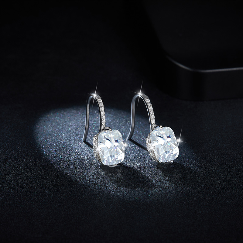 Sotiya Hidden Halo Radiant Cut Moissanite Drop Earrings Sterling Silver-Sotiya