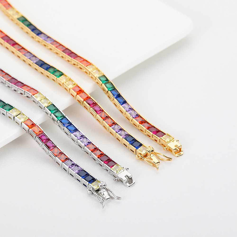 Sotiya Multi Colored Rainbow Radiant Cut Tennis Bracelet-Sotiya