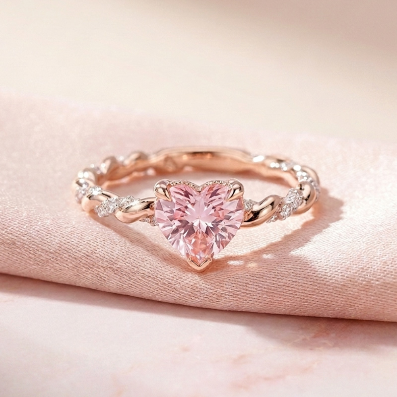 Sotiya Twist Heart Cut Pink VVS Moissanite Engagement Ring Sterling Silver