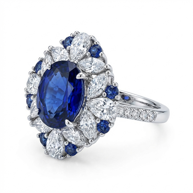 Sotiya Halo Lab Grown Blue Sapphire Oval Cut Engagement Ring Sterling Silver