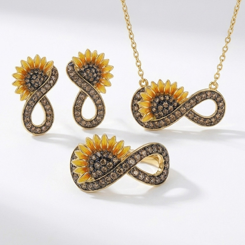 Sotiya Artist Collection Coffee Sunflower Infinity Enamel Jewelry Set Sterling Silver-Sotiya