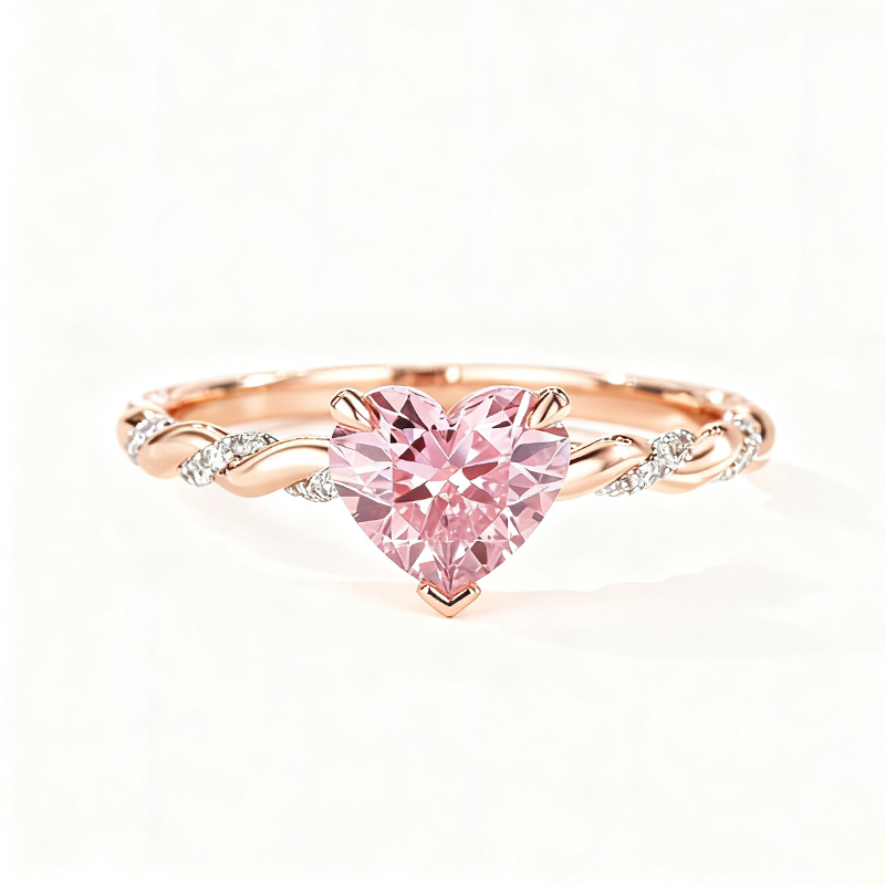 Sotiya Twist Heart Cut Pink/Coffee/White Engagement Ring Sterling Silver-Sotiya