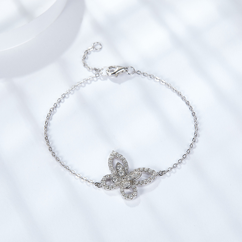 Sotiya Hollow Butterfly Round Cut Moissanite Bracelet Sterling Silver-Sotiya