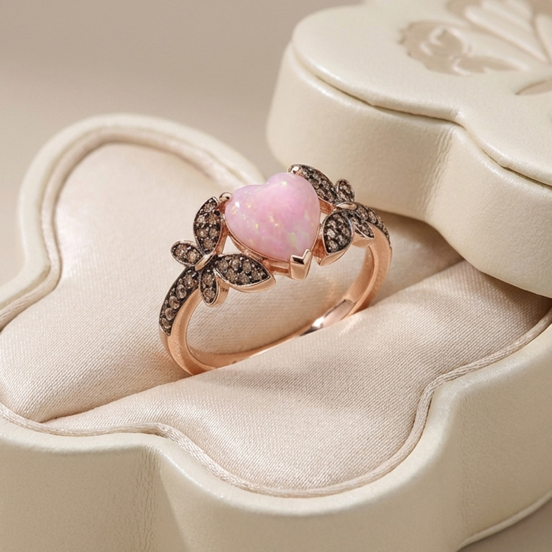 Sotiya Butterfly Heart Cut Pink Opal Coffee Engagement Ring Sterling Silver-Sotiya