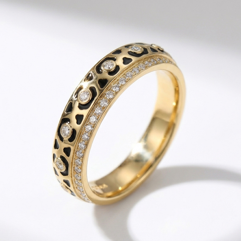 Sotiya Leopard Print Black Enamel Eternity Ring Sterling Silver-Sotiya