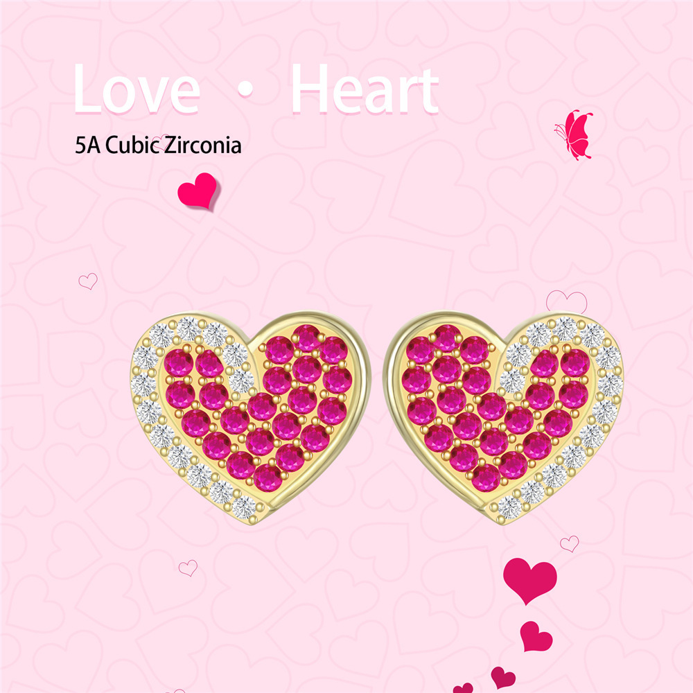 Sotiya Halo Heart Hot Pink Stud Earrings Sterling Silver-Sotiya