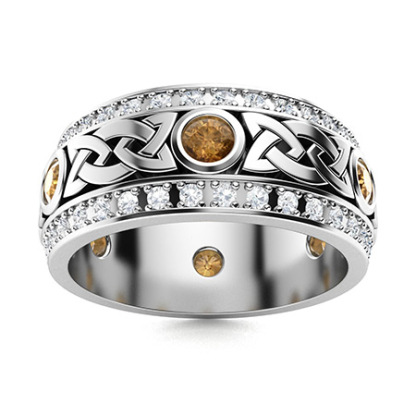 Sotiya Vintage Celtic Knot Round Cut Coffee Unisex Eternity Ring Sterling Silver