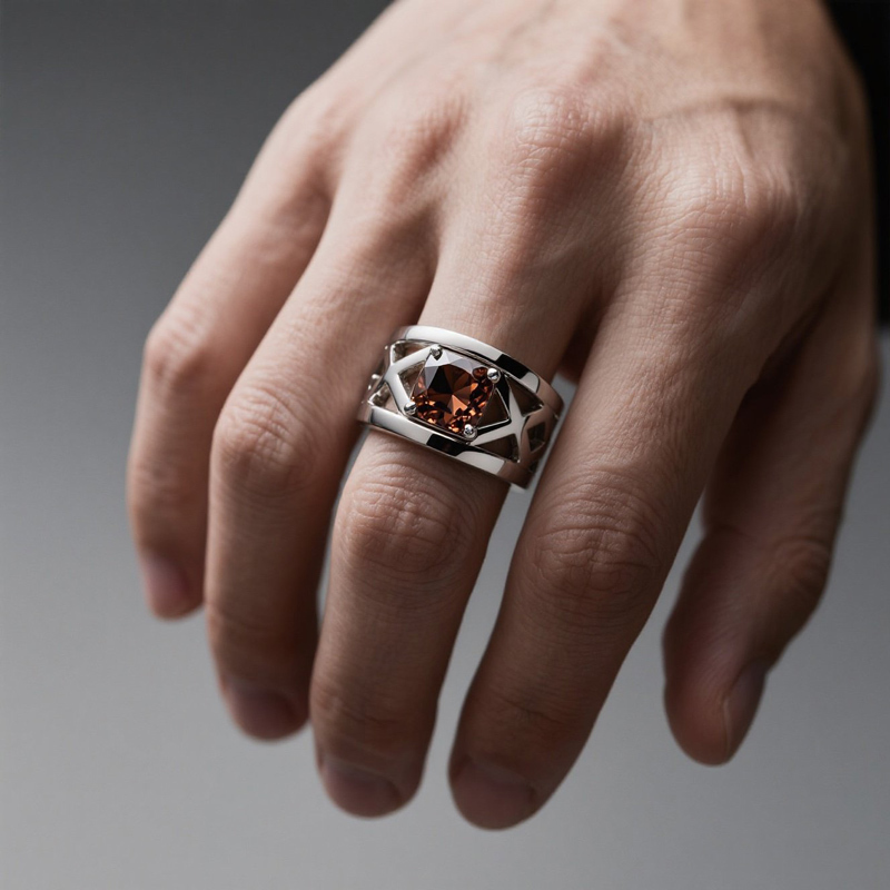 Sotiya Hollow Cross Solitaire Coffee Cushion Cut Men's Promise Ring Sterling Silver-Sotiya