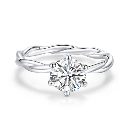 Sotiya Solitaire Twist Round Cut Moissanite Engagement Ring Sterling Silver-Sotiya
