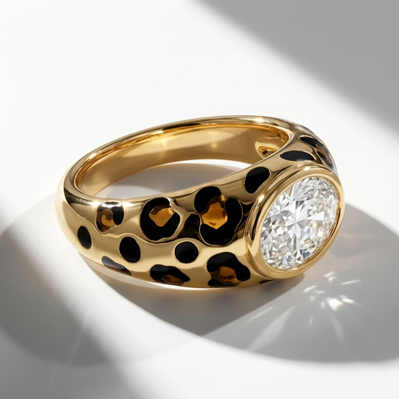 Sotiya Oval Cut Leopard Print Coffee Enamel Ring Sterling Silver-Sotiya