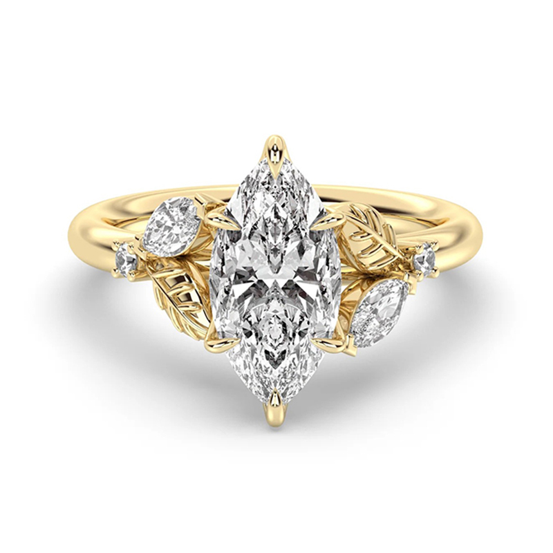 Sotiya Marquise Cut Leaves Nature Inspired Engagement Ring Sterling Silver-Sotiya