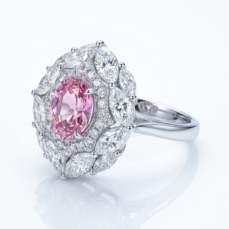 Sotiya Unique Two Halo Lab Grown Synthetic Morganite Oval Cut Engagement Ring Sterling Silver