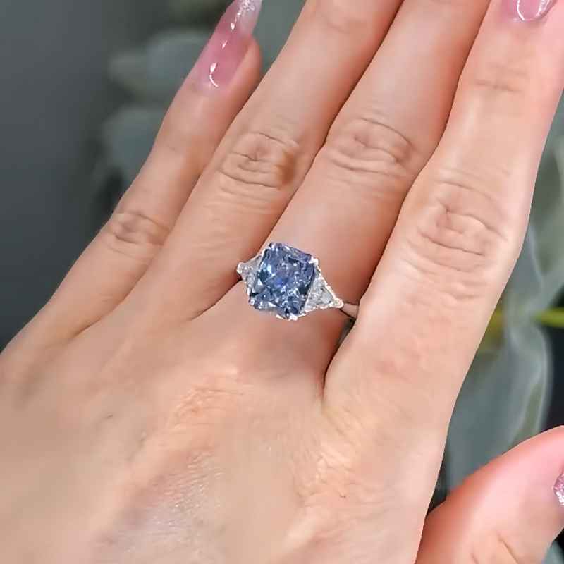 Sotiya Three Stone Radiant Cut Engagement Ring High-carbon Zircon Sterling Silver