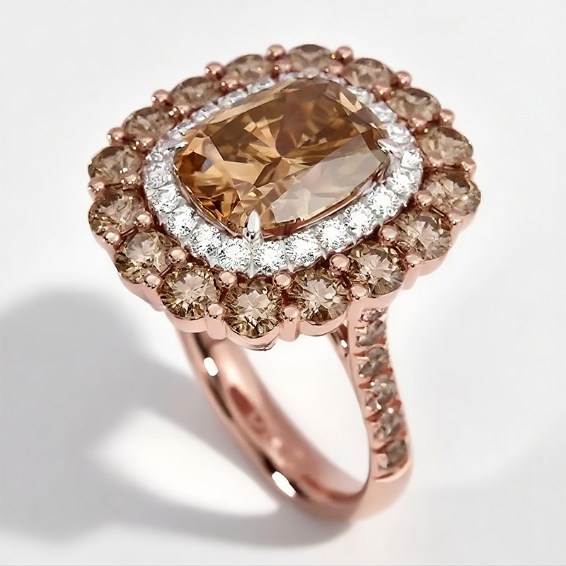 Sotiya Cathedral Double Halo Cushion Cut Coffee Engagement Ring Sterling Silver-Sotiya